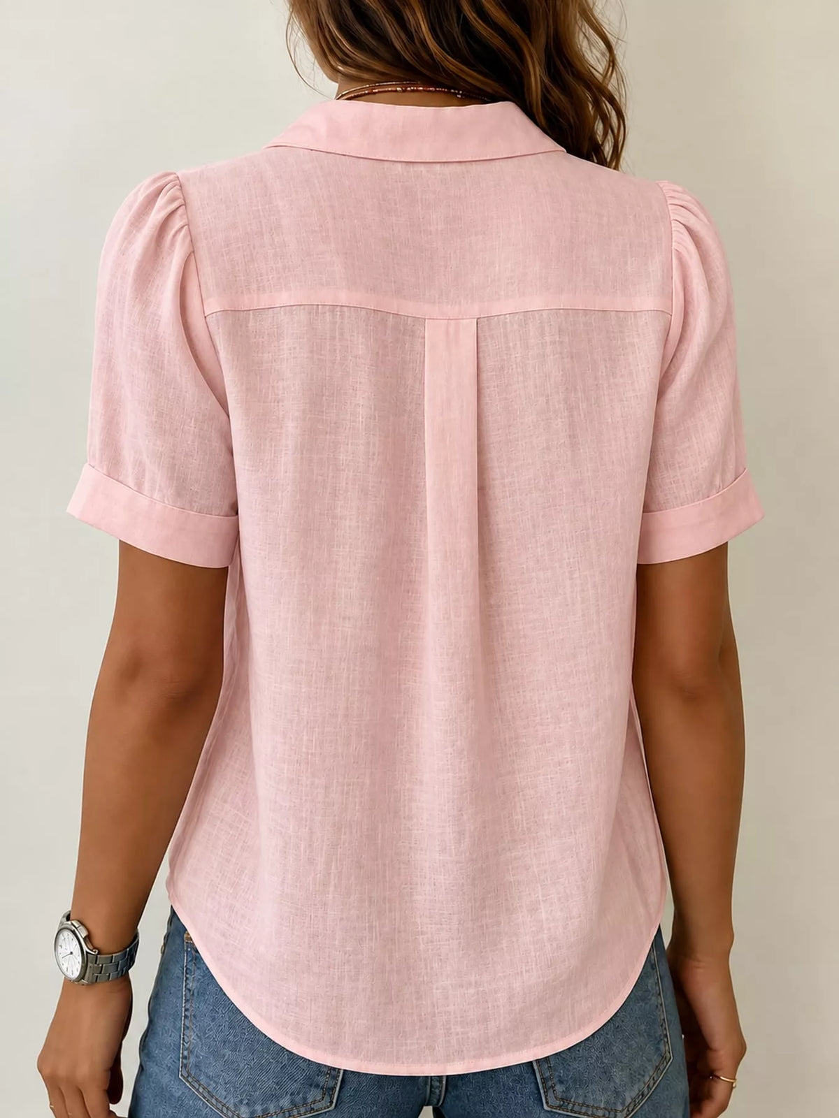 Full Size Button Up Short Sleeve Shirt Plus Size