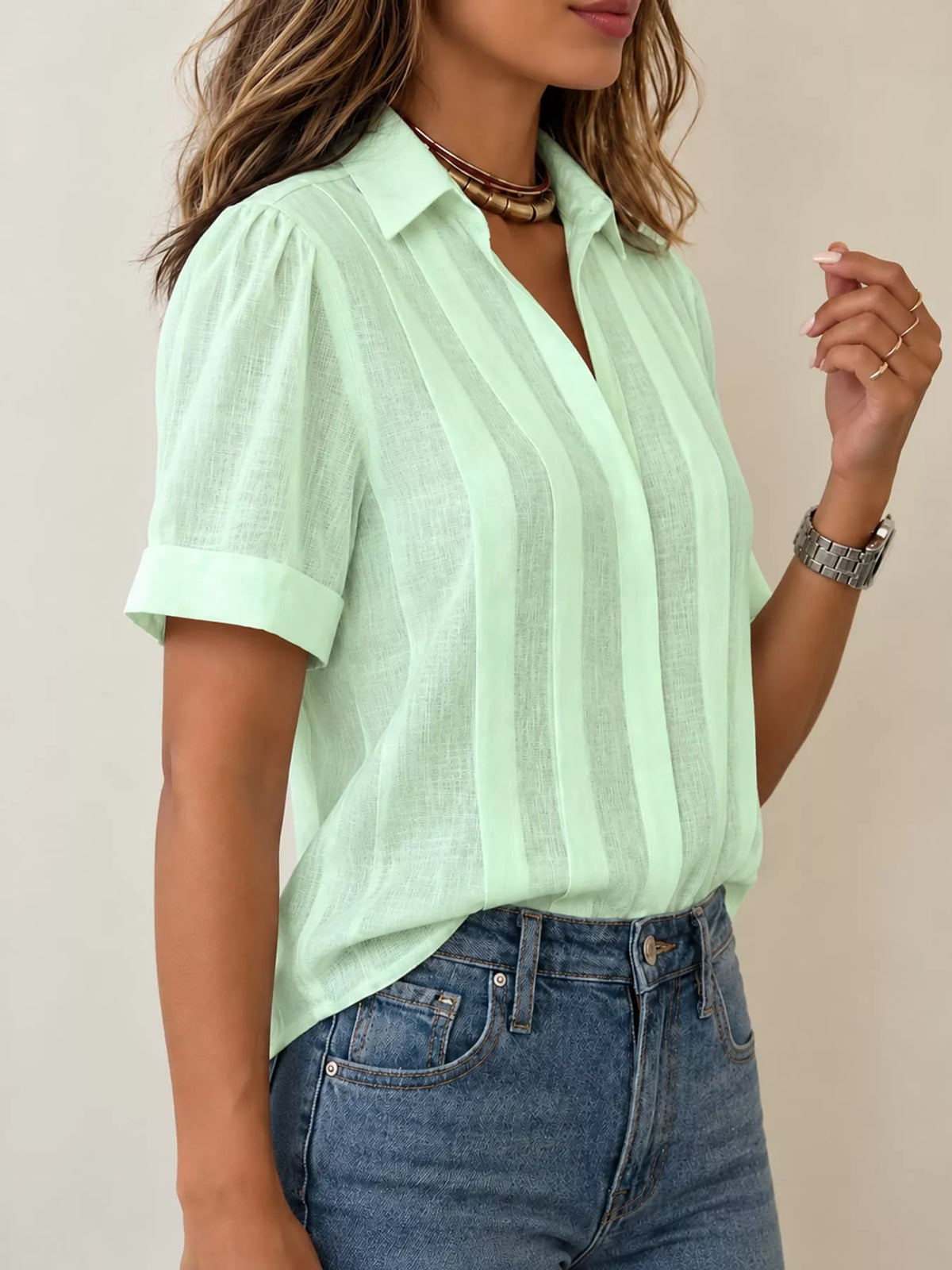 Full Size Button Up Short Sleeve Shirt Plus Size