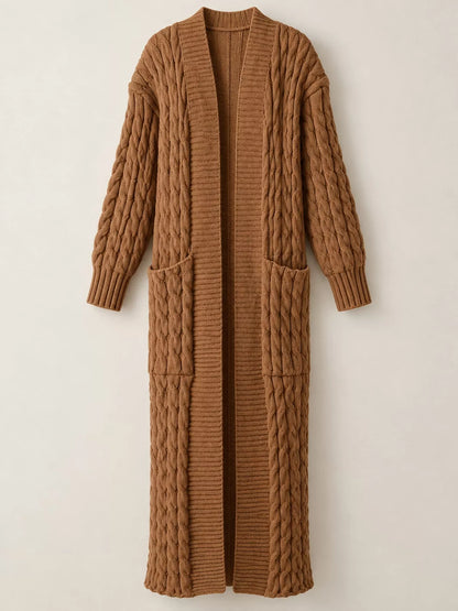 Elegant Cable-Knit Longline Open-Front Cardigan