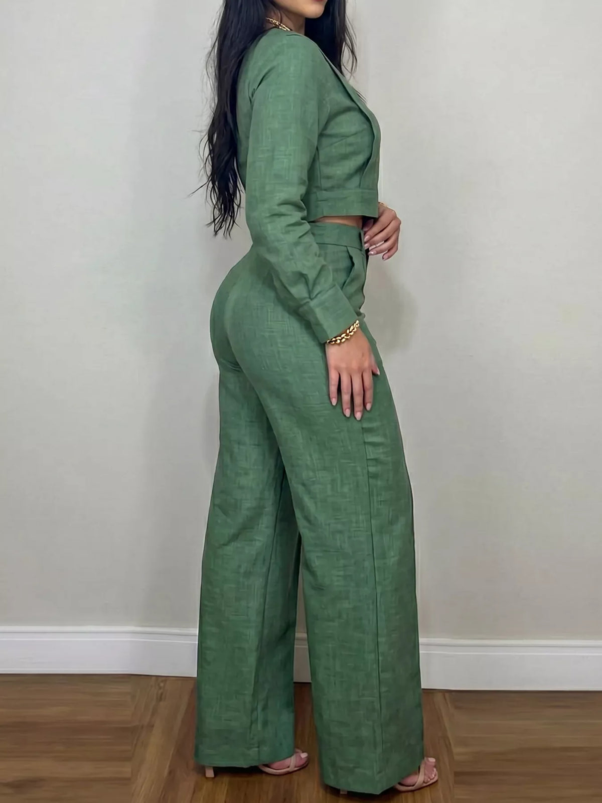 Long-Sleeve Crop Top and Wide-Leg Pants Set