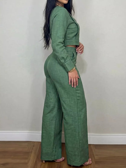 Long-Sleeve Crop Top and Wide-Leg Pants Set