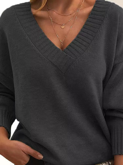 Full Size V-Neck Dropped Shoulder Sweater Plus Size