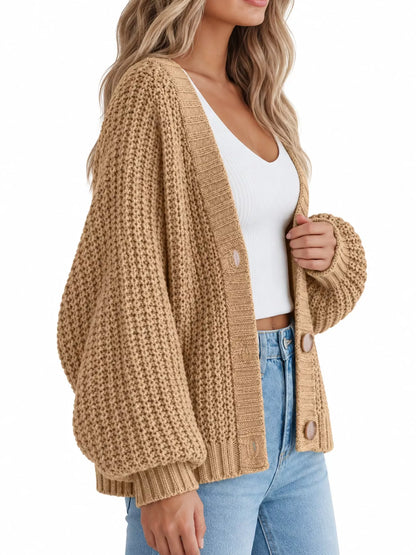 Full Size Chunky Knit Button-Down Cardigan Plus Size