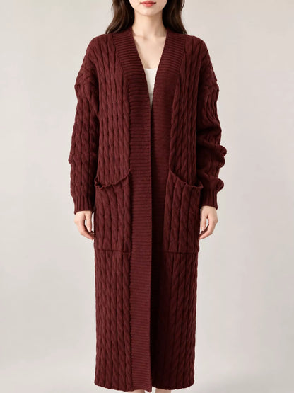 Elegant Cable-Knit Longline Open-Front Cardigan