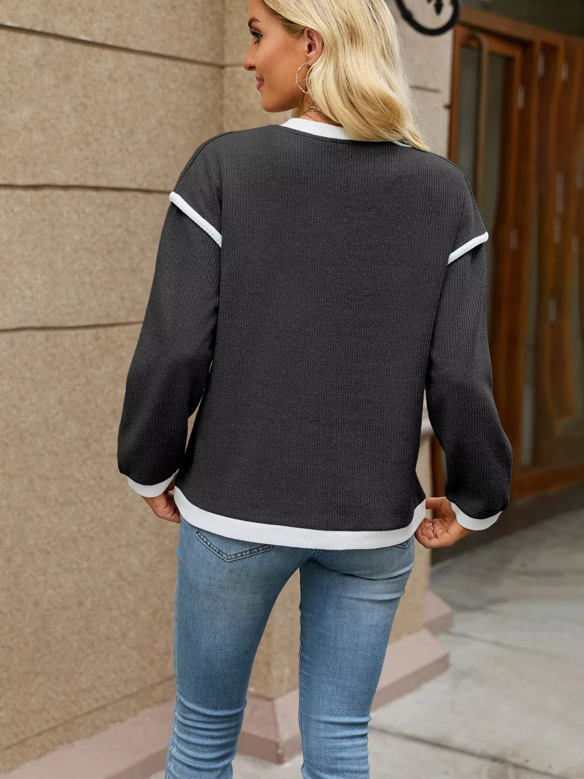 Casual V-Neck Dropped Shoulder Sweater