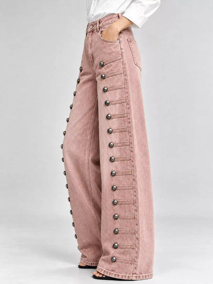 Decorative Button Wide-Leg Jeans