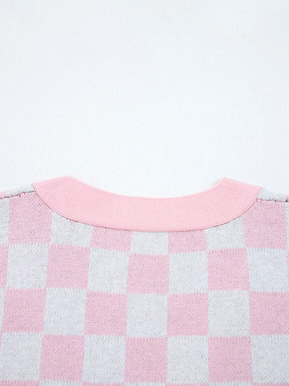 Christmas Tree Pattern Checkered Button V Neck Cardigan
