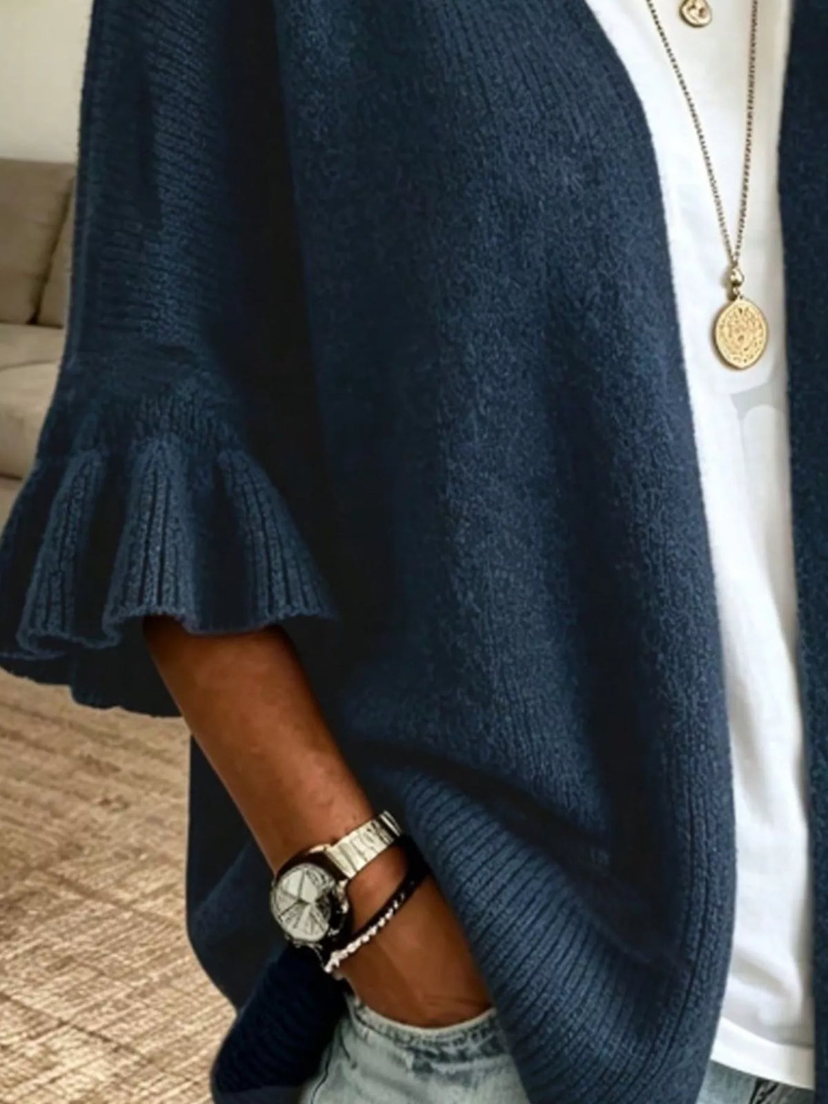 Full Size Ruffle Sleeve Open-Front Cardigan Plus Size