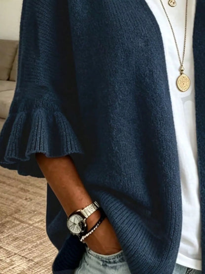 Full Size Ruffle Sleeve Open-Front Cardigan Plus Size