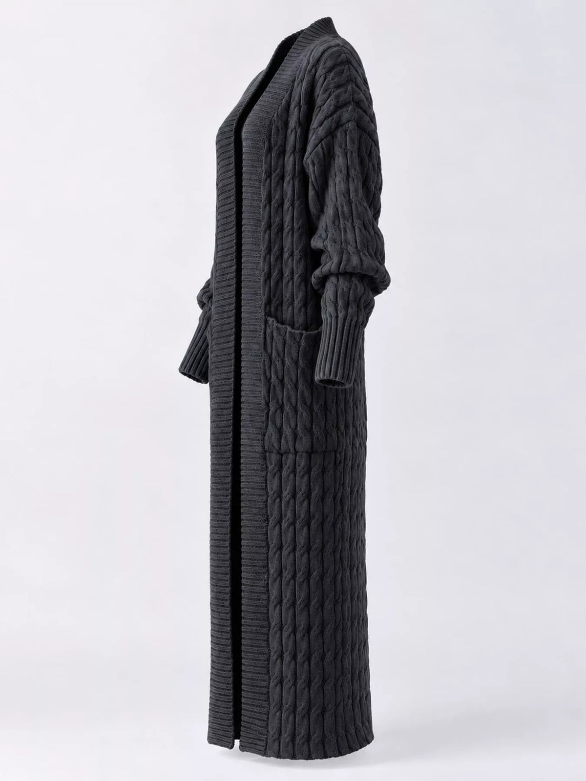 Elegant Cable-Knit Longline Open-Front Cardigan