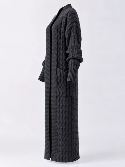 Elegant Cable-Knit Longline Open-Front Cardigan