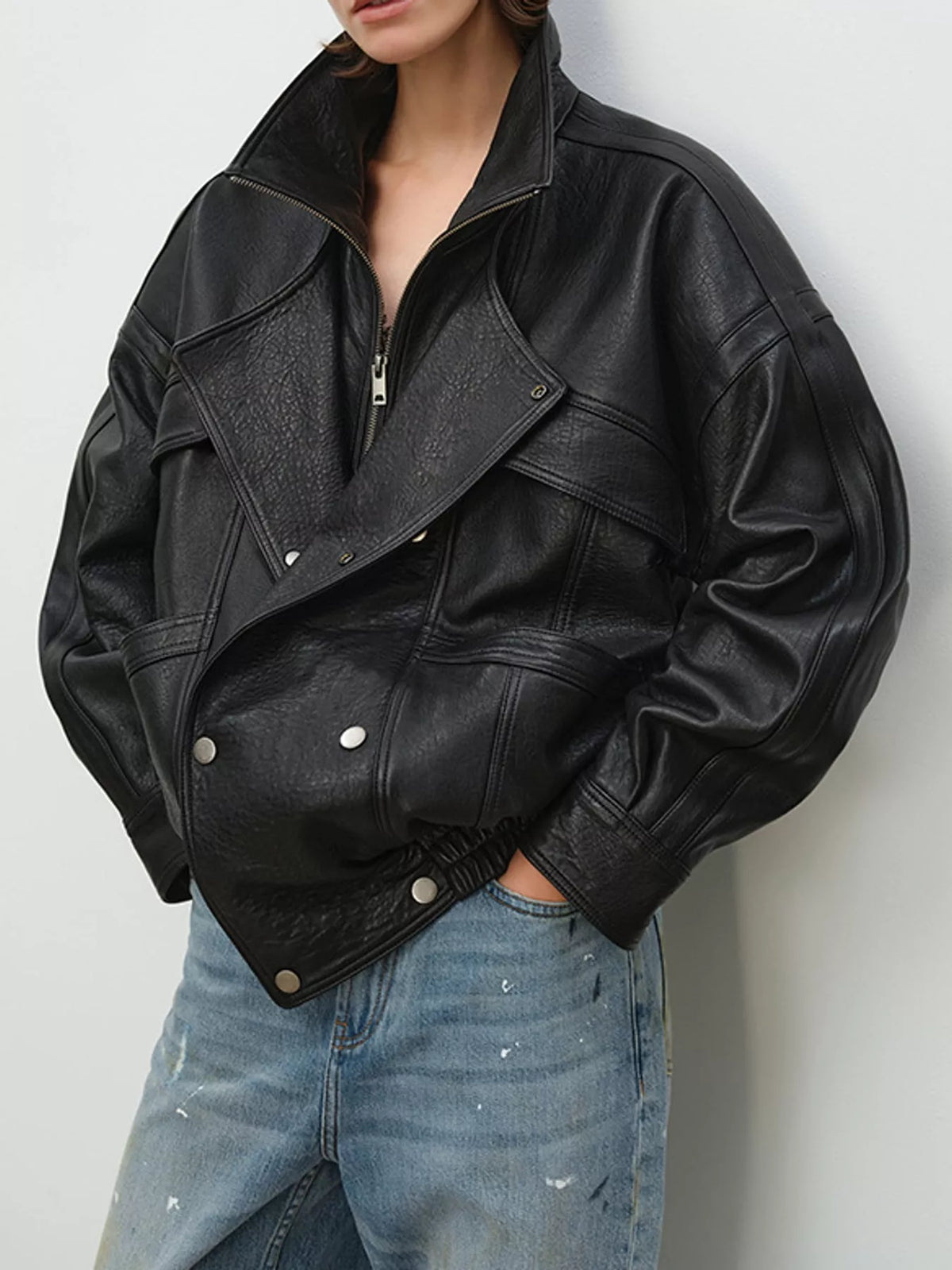 Snap Down Leather Jacket