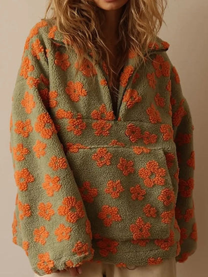 Floral Quarter-Zip Sherpa Sweatshirt
