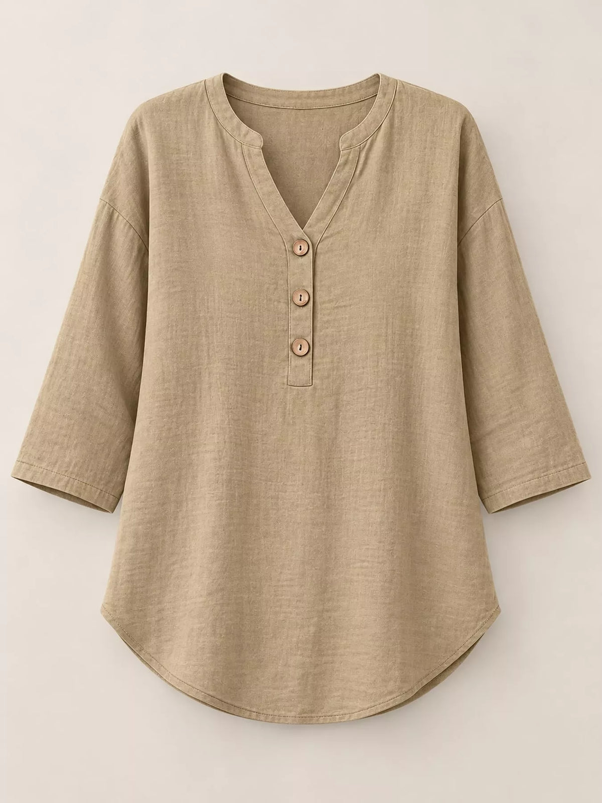 Full Size Button Detail Notched 3/4 Sleeve Blouse Plus Size