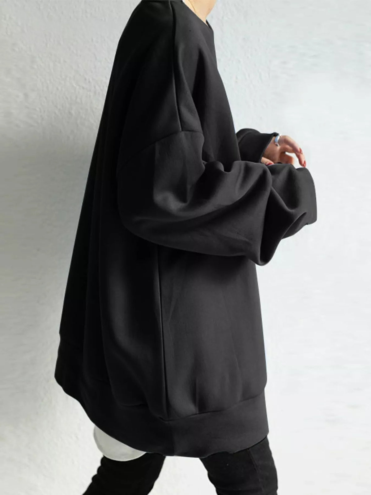Full Size Solid Color Crew Neck Sweatshirt Plus Size