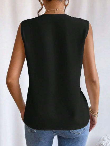 V-Neck Pleated Sleeveless Cami Tank Top