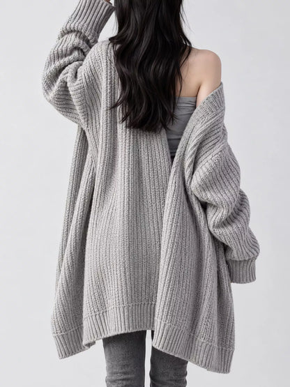 Full Size Chunky Knit Openwork Front Longline Cardigan Plus Size