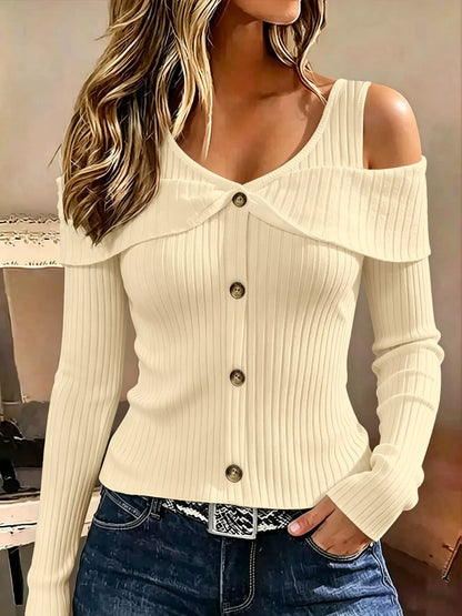 Cold Shoulder Ribbed Knit Top
