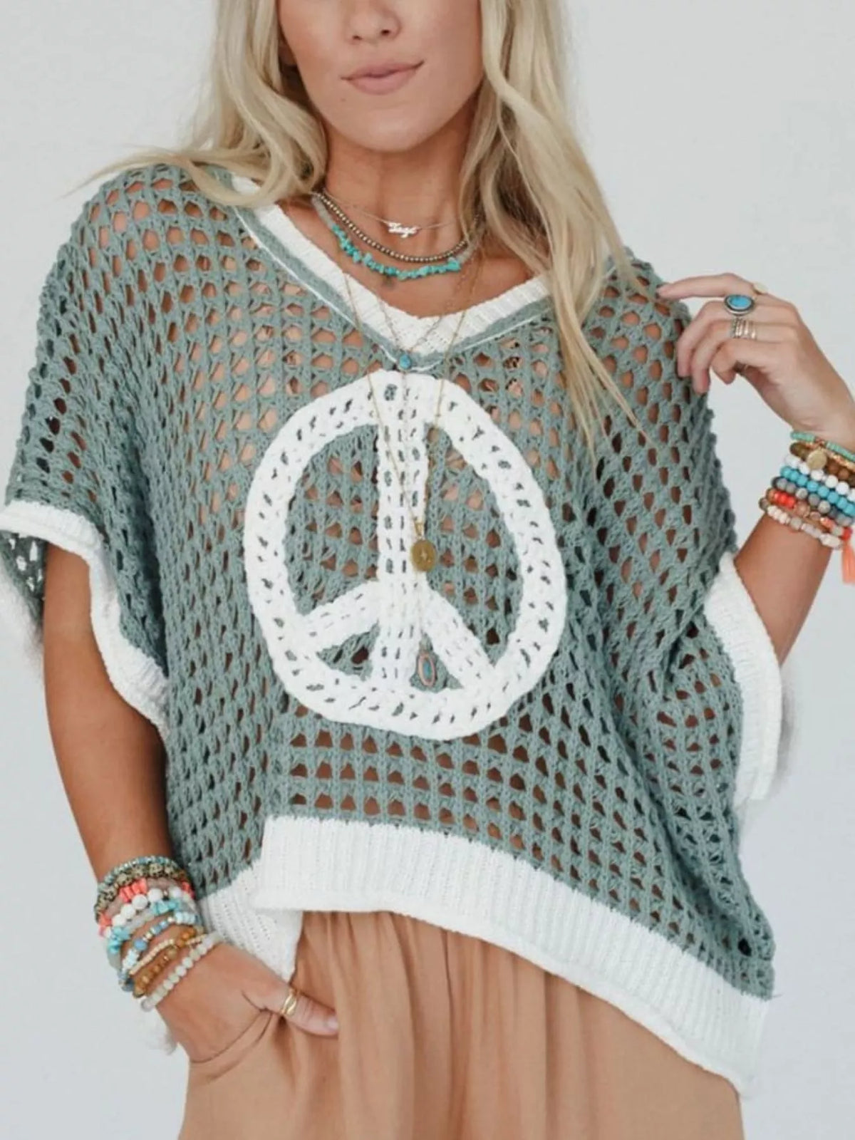 Peace Sign Crochet Knit Cover Up