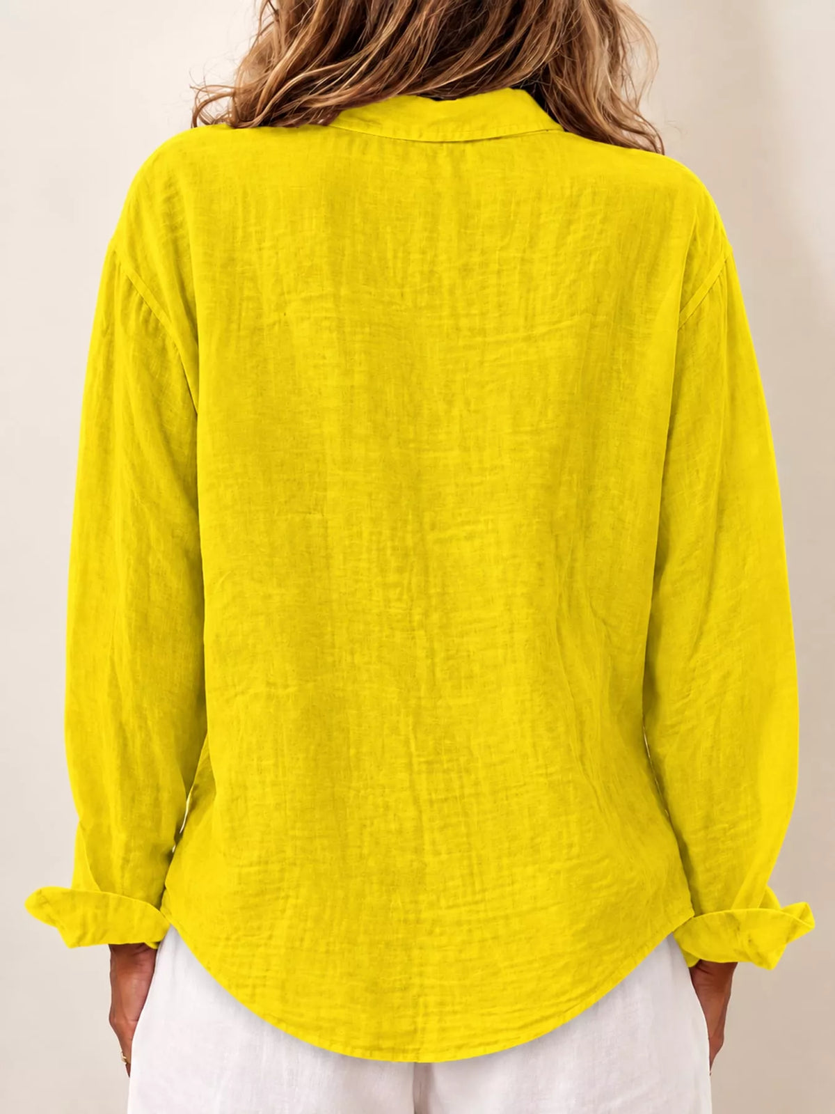 Full Size Asymmetric Button-Down Long Sleeve Shirt Plus Size