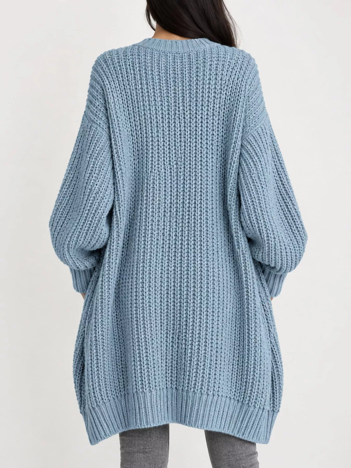 Full Size Chunky Knit Openwork Front Longline Cardigan Plus Size