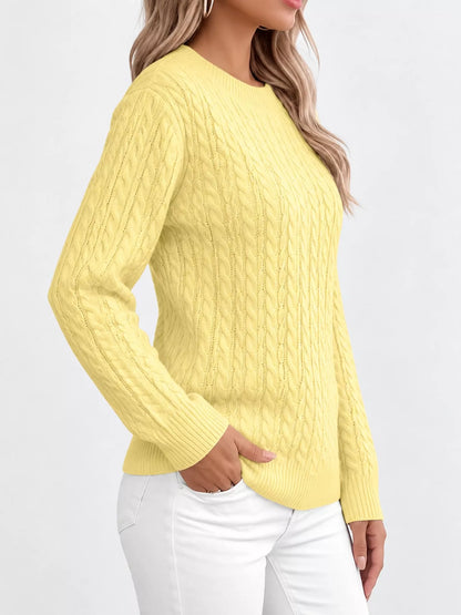 Full Size Cable Knit Round Neck Sweater Plus Size