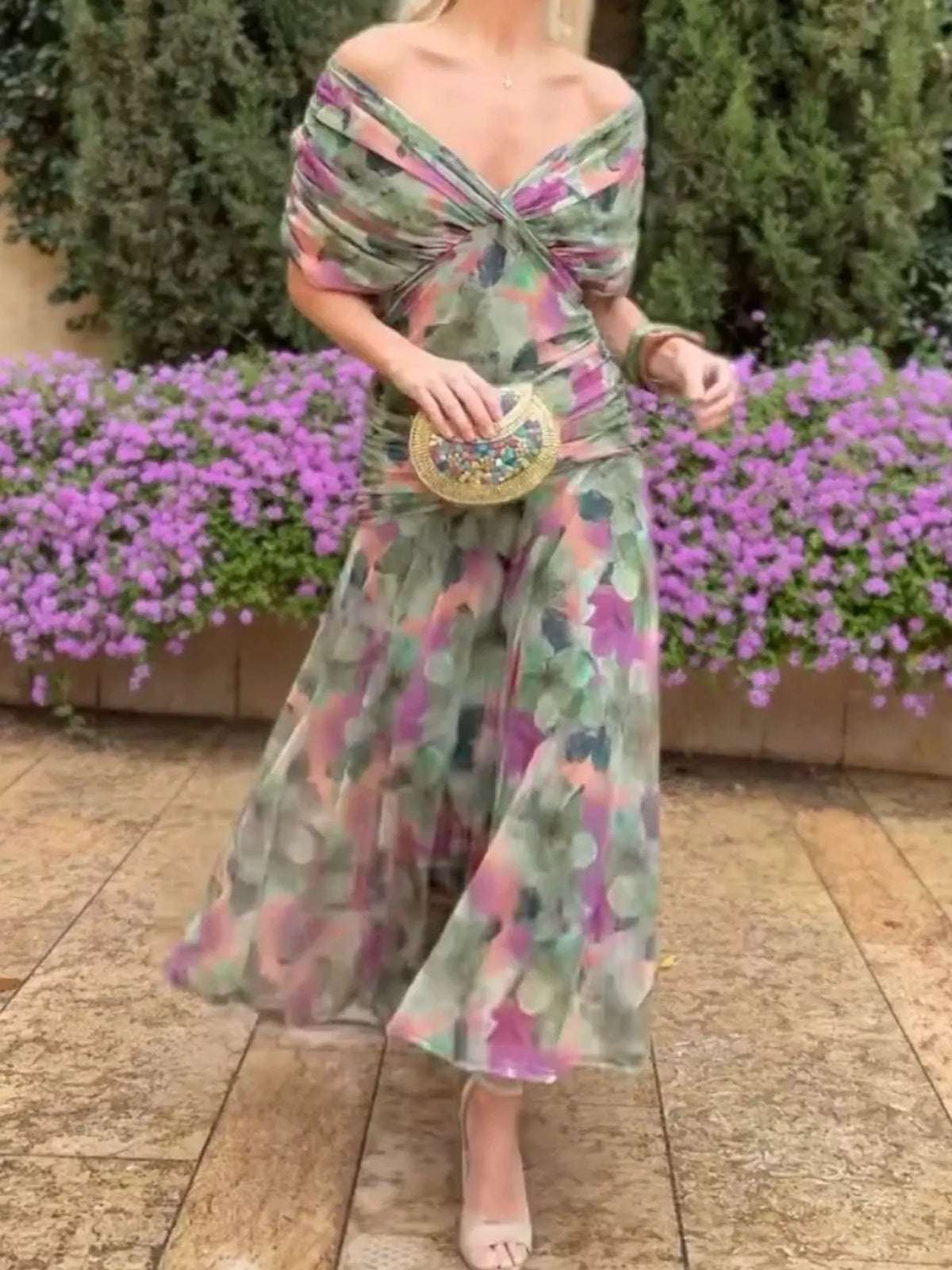 Full Size Off-Shoulder Ruched Maxi Dress Plus Size