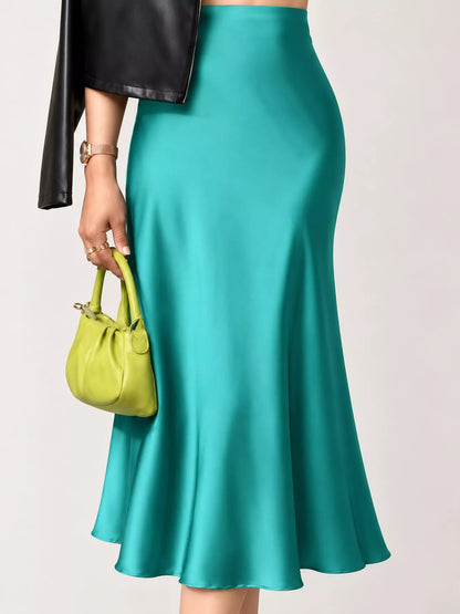 High-Waisted Satin Midi Skirt