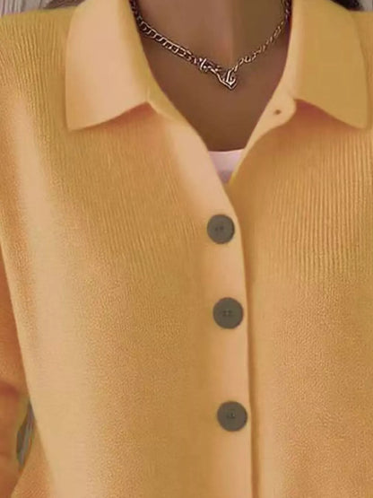 Full Size Collared Button-Down Knit Cardigan Plus Size