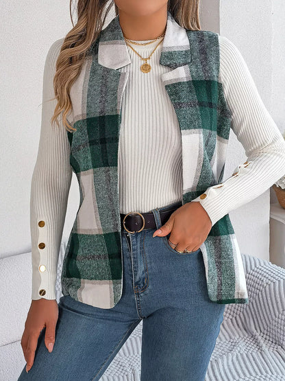 Plaid Open Front Vest