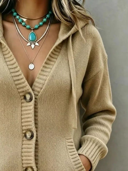 Hooded Button-Down Knit Cardigan