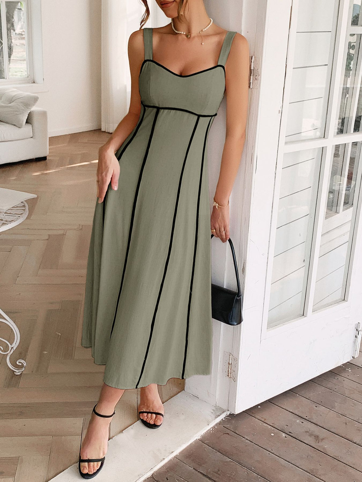 Contrast Wide Strap Midi Cami Dress