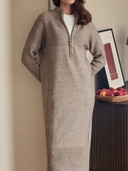 Half-Zip Ribbed Knit Sweater Dress