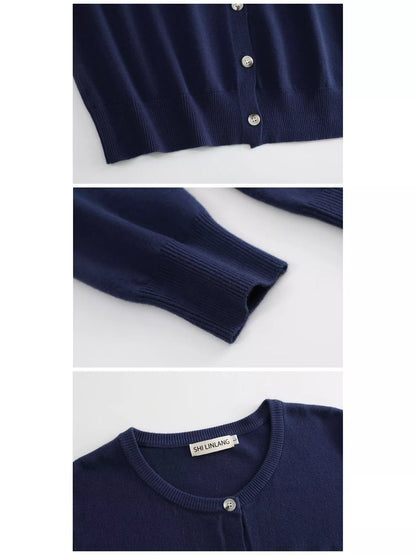 Plus Size Crew Neck Button-Down Knit Cardigan