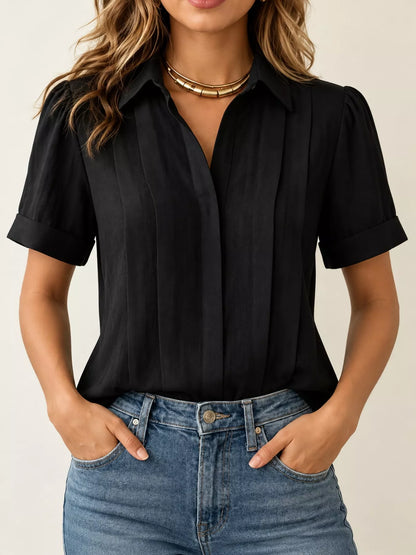 Full Size Button Up Short Sleeve Shirt Plus Size