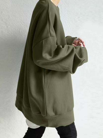 Full Size Solid Color Crew Neck Sweatshirt Plus Size
