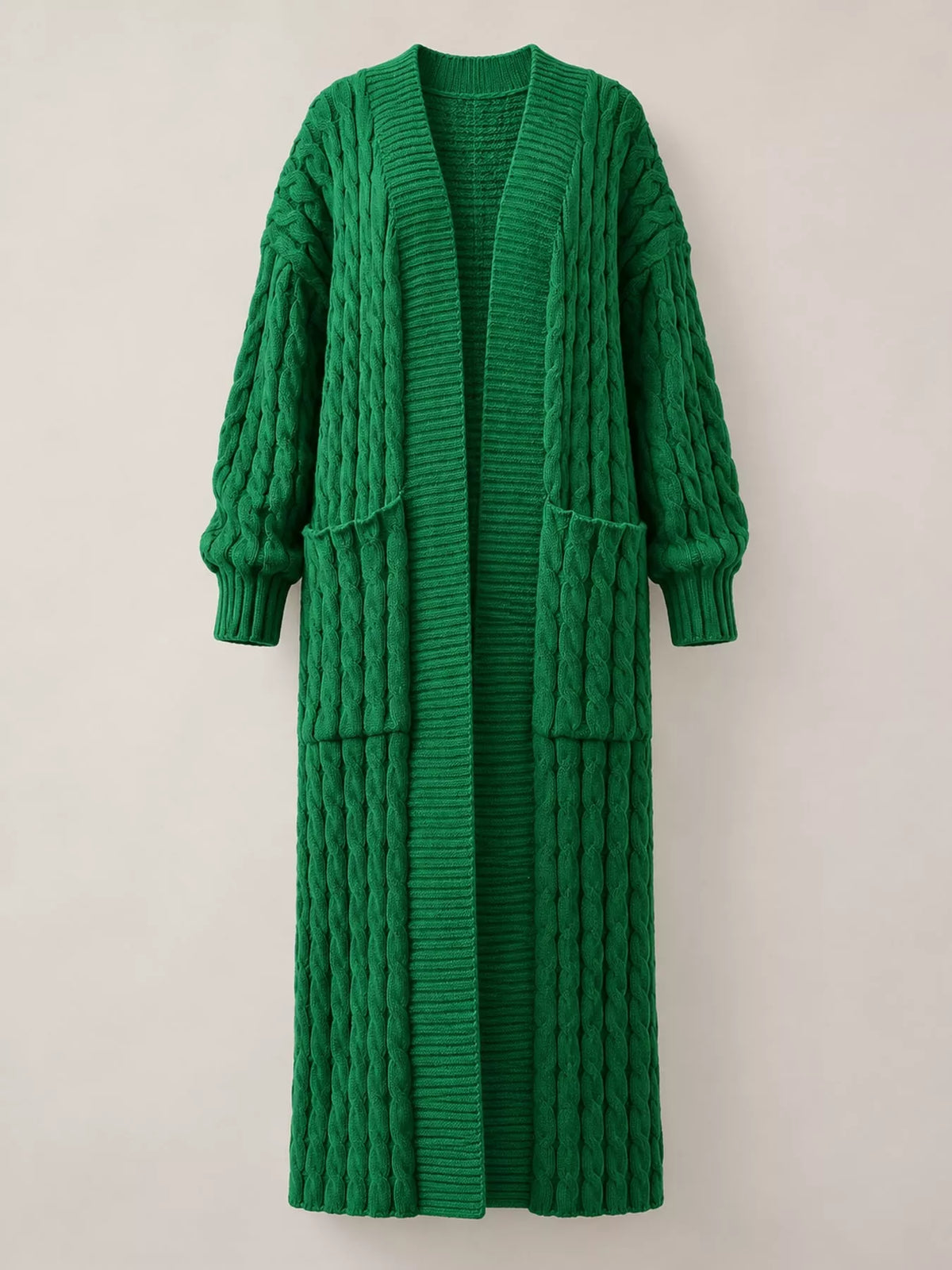 Elegant Cable-Knit Longline Open-Front Cardigan