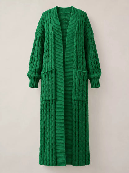 Elegant Cable-Knit Longline Open-Front Cardigan