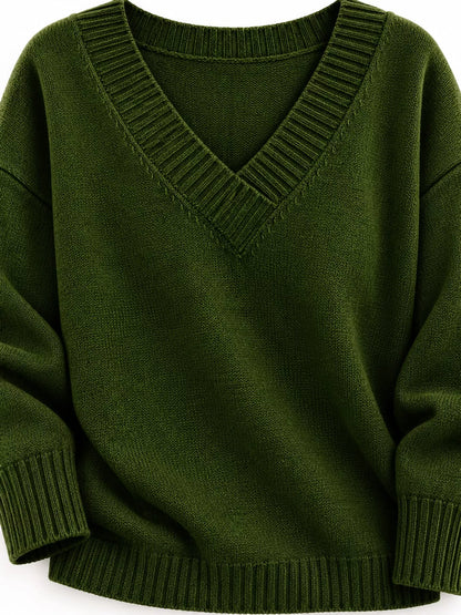Full Size V-Neck Dropped Shoulder Sweater Plus Size