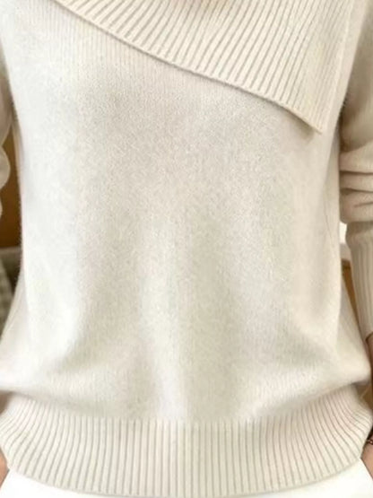 Full Size Asymmetric Ribbed Collar Sweater Plus Size