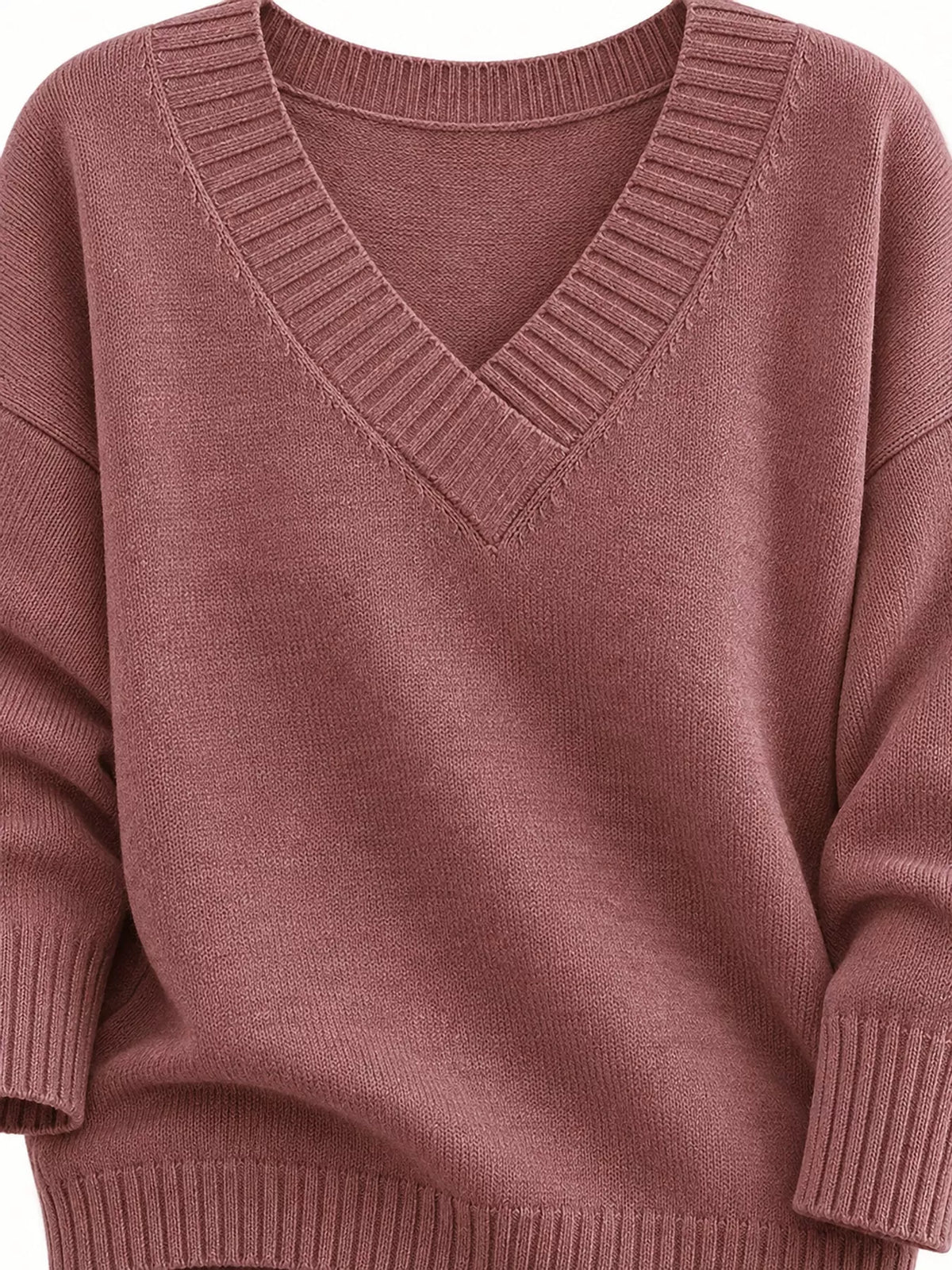 Full Size V-Neck Dropped Shoulder Sweater Plus Size