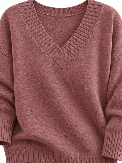 Full Size V-Neck Dropped Shoulder Sweater Plus Size