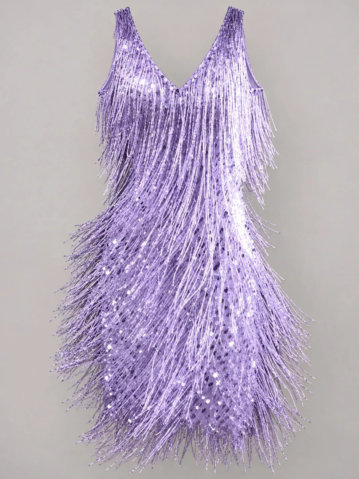 Full Size Fringe Sequin V-Neck Mini Dress Plus Size
