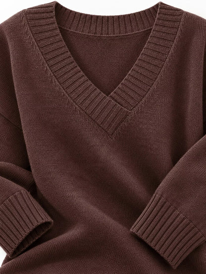 Full Size V-Neck Dropped Shoulder Sweater Plus Size