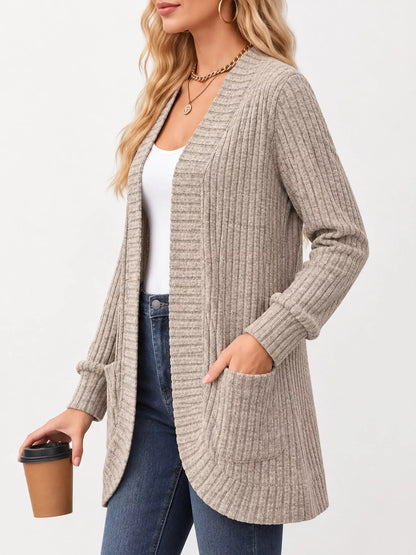 Full Size Classic Ribbed Open-Front Longline Cardigan Plus Size