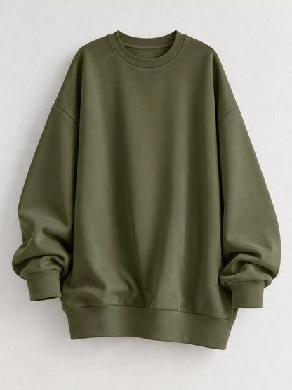 Full Size Solid Color Crew Neck Sweatshirt Plus Size