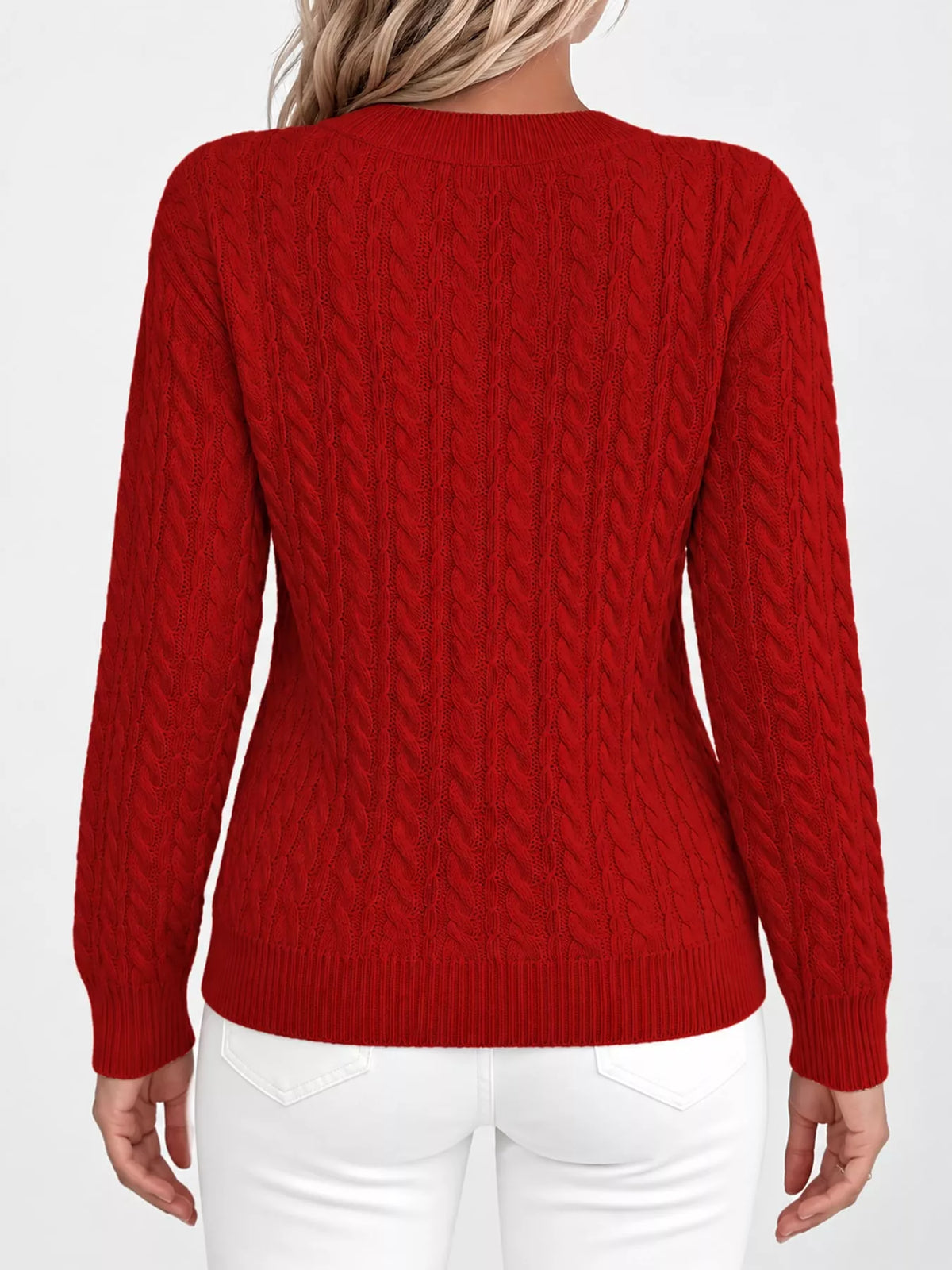 Full Size Cable Knit Round Neck Sweater Plus Size