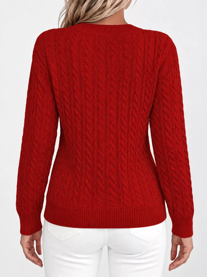 Full Size Cable Knit Round Neck Sweater Plus Size