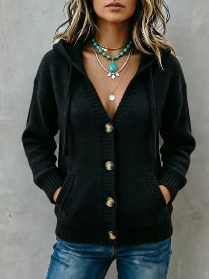 Hooded Button-Down Knit Cardigan