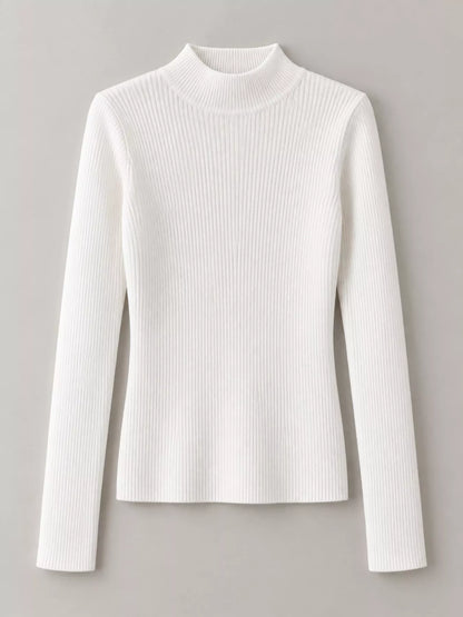 Elegant Slim-Fit Ribbed Mock Neck Knit Top